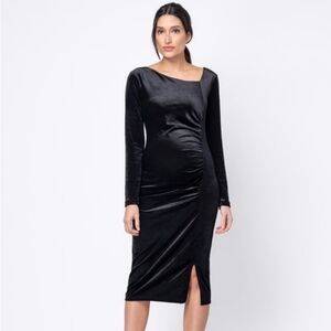 Seraphine Black Stretch Velvet Maternity Midi Dress Size 6